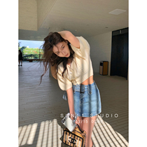 SUN11 jeans skirt womens design sense niche summer new small tall high waist slim a-word short skirt