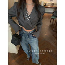 SUN11 Vintage high-rise denim pants womens design niche Spring Summer 2022 new blue loose straight pants