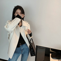 SUN11 mosaic leather jacket female 2021 autumn Korean version of new design sense fried street Net red tweed jacket jacket