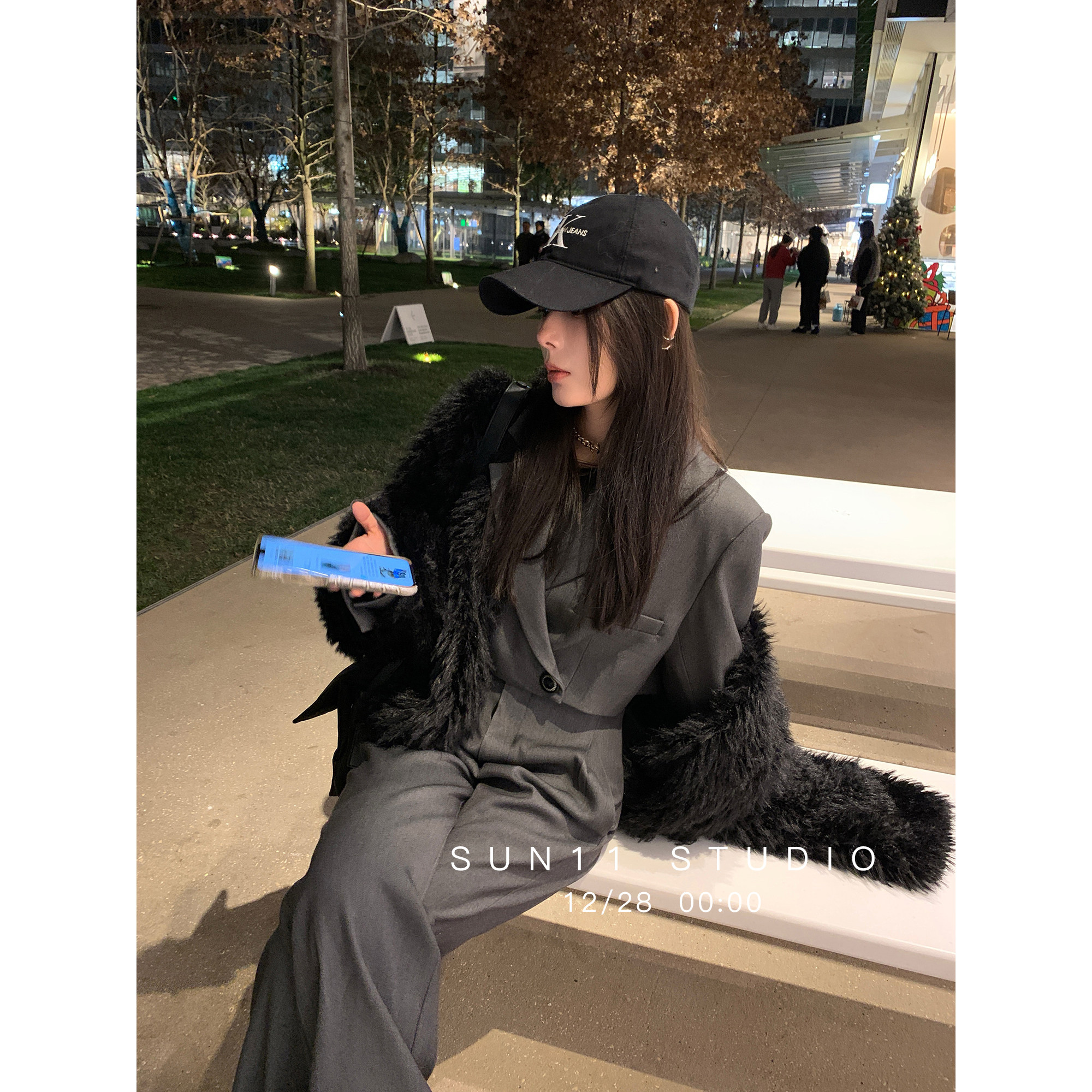 SUN11 (grateful feedback low to 5 fold spot second hair) grey short style suit suit women's waist casual pants