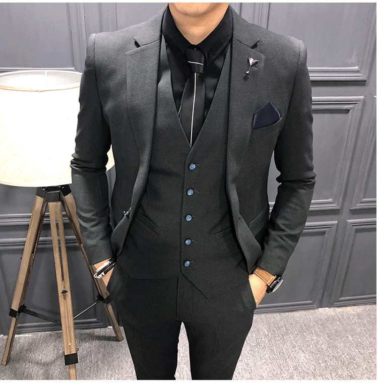 Bộ đồ vest nam mùa thu phiên bản Hàn Quốc của xu hướng tự trồng phù hợp với giới trẻ Quần tây Anh 3 bộ quần áo tạo mẫu tóc quần kaki nam đẹp