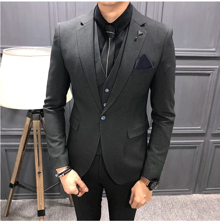 Bộ đồ vest nam mùa thu phiên bản Hàn Quốc của xu hướng tự trồng phù hợp với giới trẻ Quần tây Anh 3 bộ quần áo tạo mẫu tóc quần kaki nam đẹp