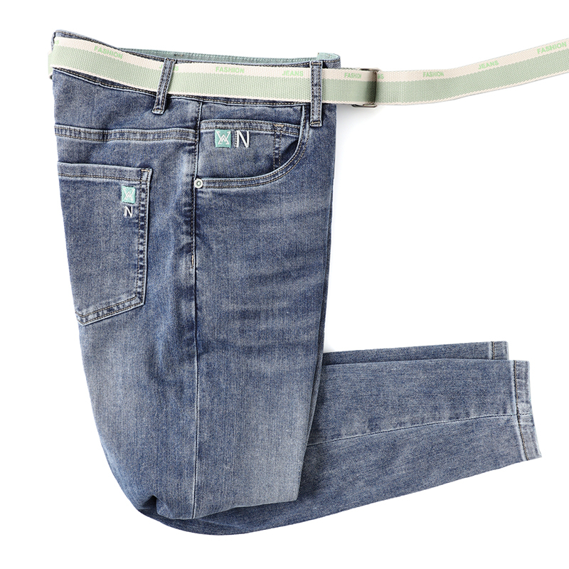 Denim High-End Denim Brand Summer Thin Cropped Jeans for Men, Slim Fit, Stretchy 9-Point Casual Pants