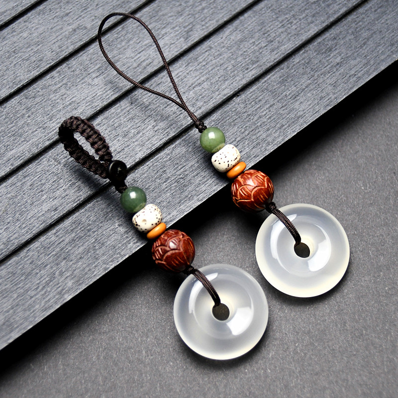 Natural jade agate safety buckle car key chain mobile phone strap high-end woven key chain men and women safety