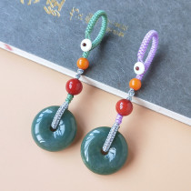 Oil Clear Green Emerald Jade Green Jade Safe Button Car Key Buckle High-end Pendant Personality Cell Phone Chain Pendant Bag Hanging Gift