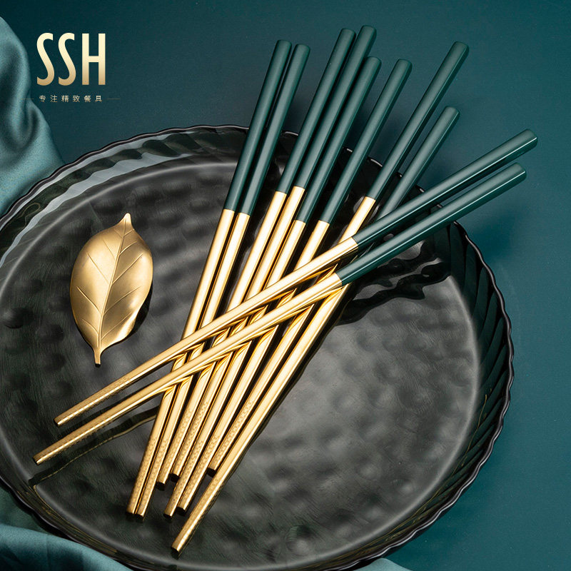 SSH304 stainless steel chopsticks household anti-slip anti-mildew resistant high temperature resistant high value tableware Nordic ins wind metal chopsticks