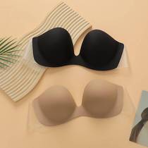 Cross-body underwear deep u push-up invisible bra with transparent side half-piece cup push-up one-piece strapless bra