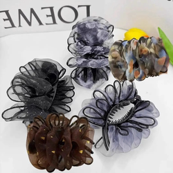 French-Style Autumn and Winter New Tulip Bun Clip, Elegant and Fashionable Mesh Cloud Medium-Sized Hair Clip Hair Accessory
