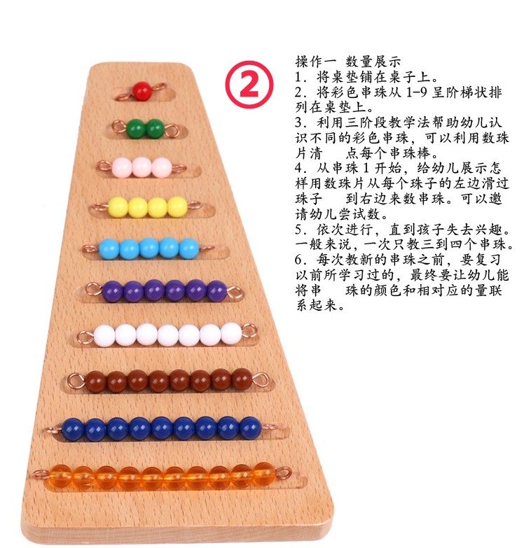 Montessori Mathematics Teaching Aids Montessori Color Beaded Step Panel Beech Wood Colored Beading and Finishing Rack