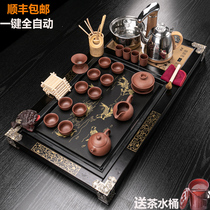 Ren gu tea set set household ice cracked purple sand ceramic celadon solid wood tea tray tea table complete automatic induction cooker