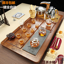 Ren gu tea set set household living room purple sand ice cracking kung fu solid wood tea tray tea table full automatic induction cooker set