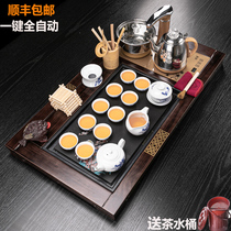 Tea set set household purple sand kung fu ice crack simple living room integrated solid wood tea tray tea table automatic induction cooker