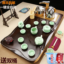 Tea tea set set household solid wood ebony large tea tray tea table full automatic induction cooker whole set of tea ceremony