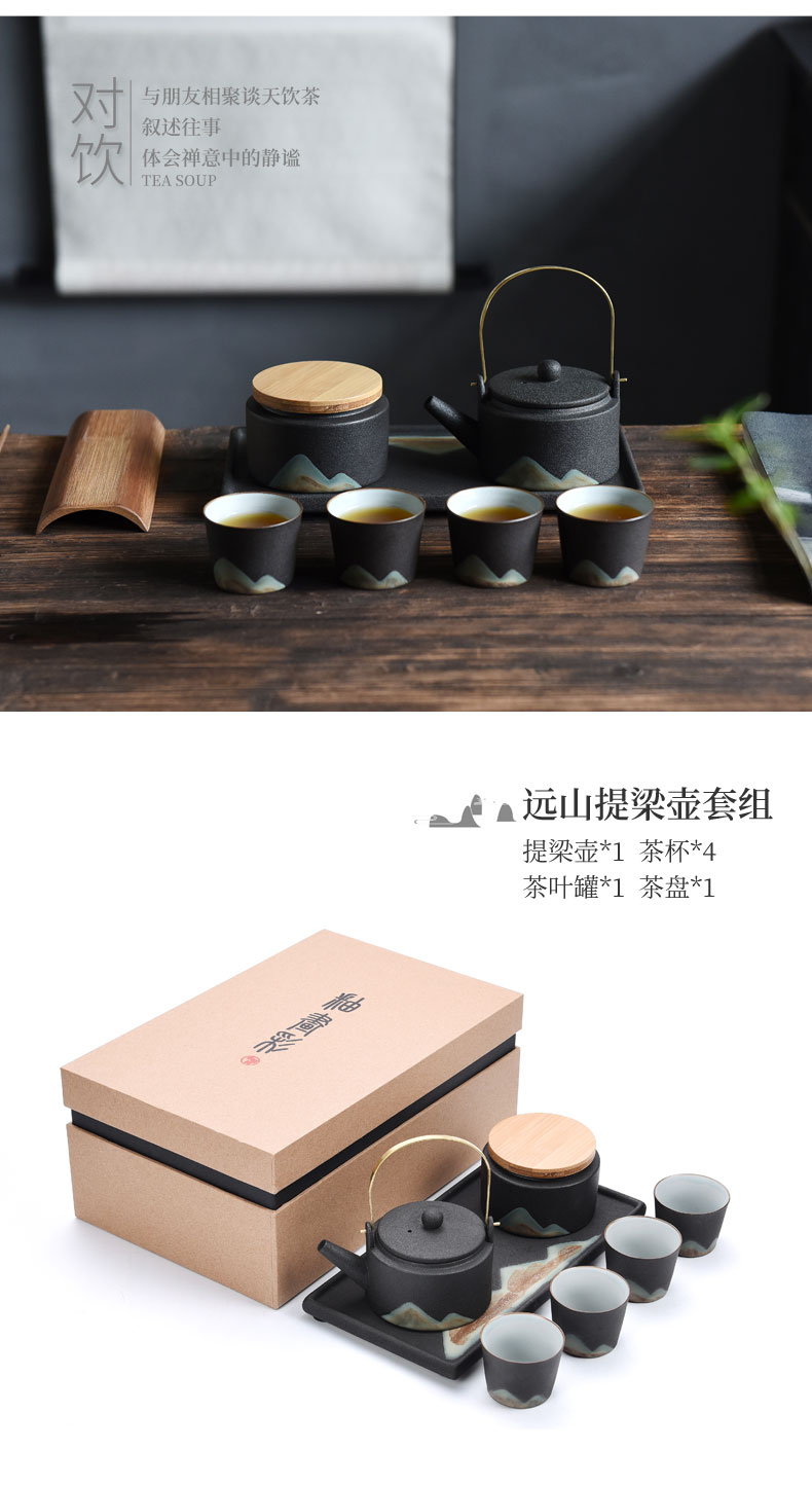 By understanding the modern distant mountains kung fu tea set of black suit creative landscape home tea tray cup teapot tea pot