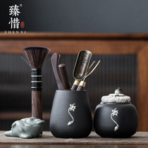 Zhenxie black pottery tea ceremony six gentlemen set ebony tea needle tea clip tea ceremony tea set tea tray accessories home