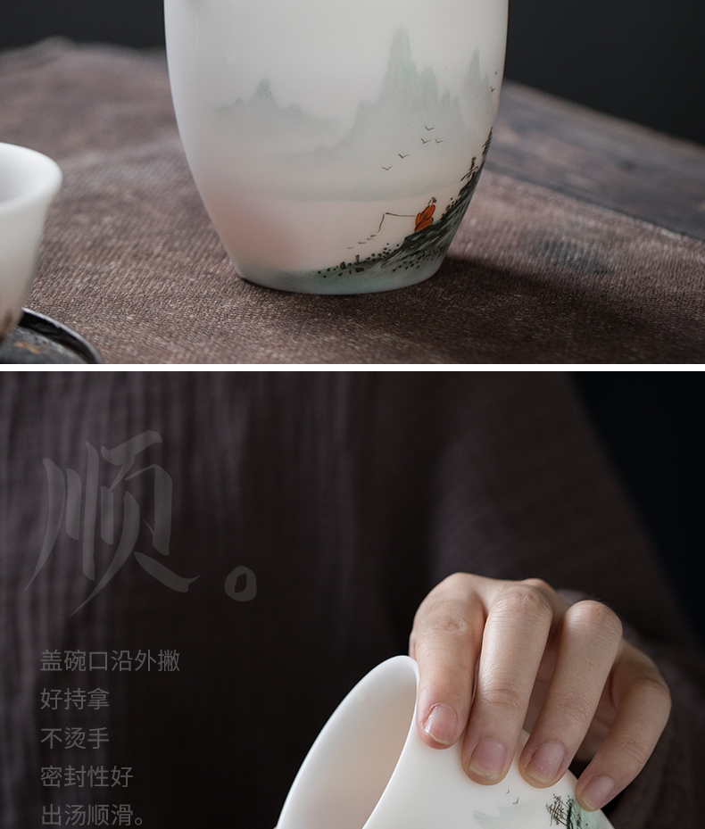 Become precious little hand draw reasonable aoyama, abbreviation suet jade white porcelain cup tea sea home of kung fu tea tea set ceramic points