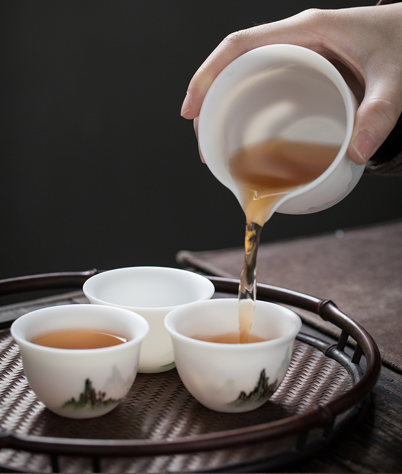 Become precious little hand draw reasonable aoyama, abbreviation suet jade white porcelain cup tea sea home of kung fu tea tea set ceramic points