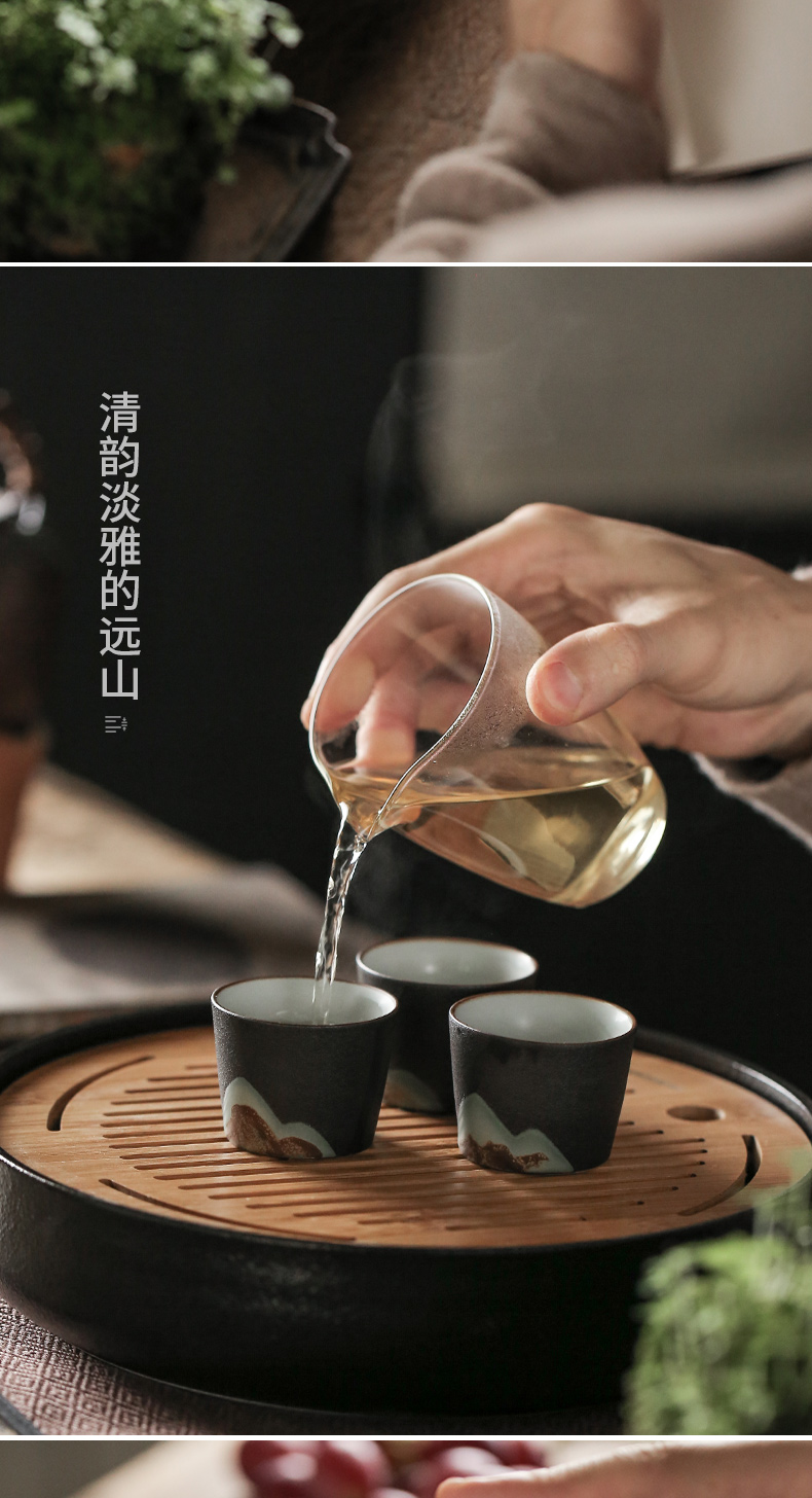 Become precious little creative mountains black ceramic kung fu tea set of household contracted dry tea tray size Japanese custom