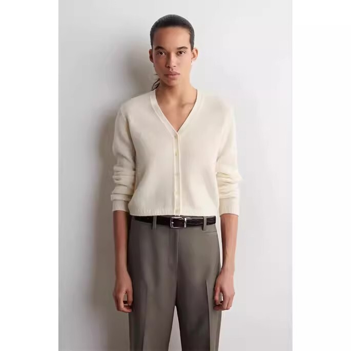 Cs Women's Clothing 2026 Spring New Standard Fit Cashmere V-Neck Cardigan Cream White 1321329002