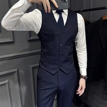 Striped men's vest set, suit, slim fit vest, British casual work attire, wedding groomsman suit, brotherly outfit