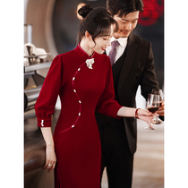 The bride of the new red spring and autumn small sleeve dress in 2022 can be weared at usual marriage