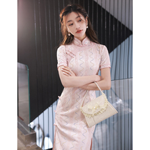 The new summer retro young dress in 2022 super - fire dress student lace