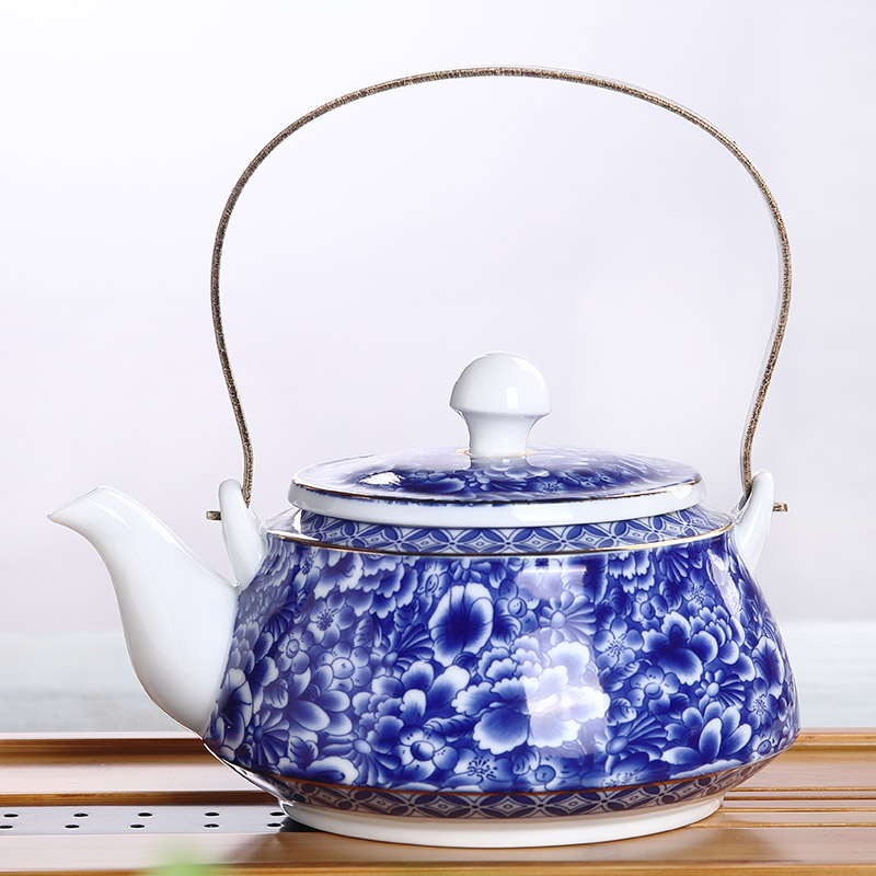 Jane 's quality, and the home of kung fu tea set girder of blue and white porcelain pot of sitting room is contracted ceramic teapot tea cup set