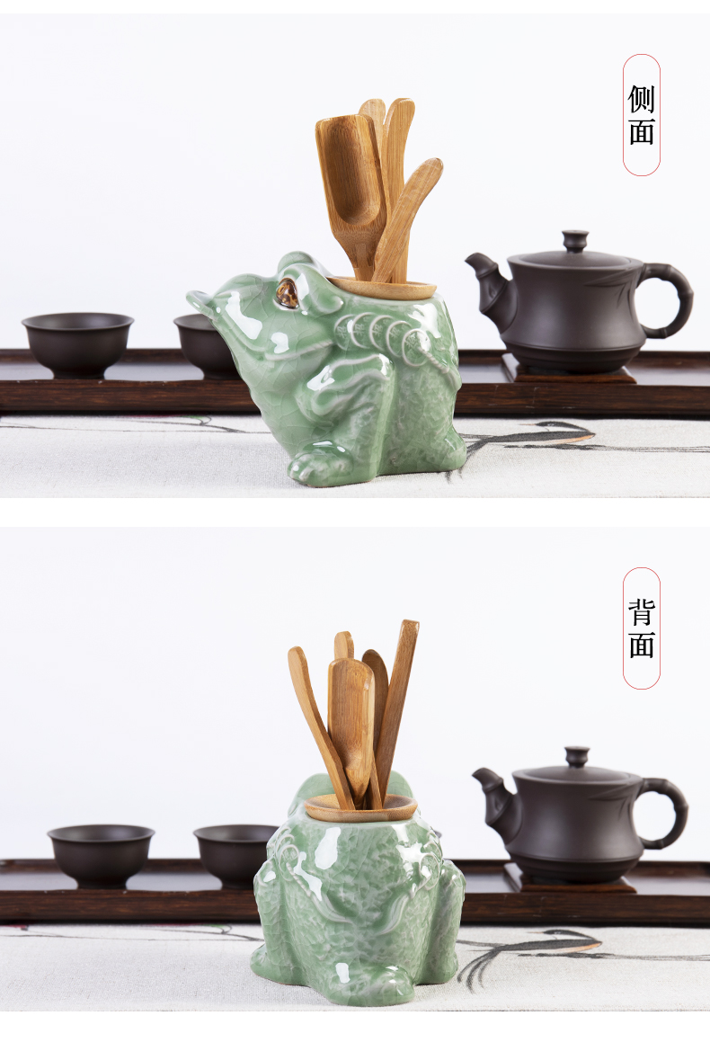 Jane brother quality ceramic up tea six gentleman combination spittor ice crack kung fu tea accessories bamboo tea spoon