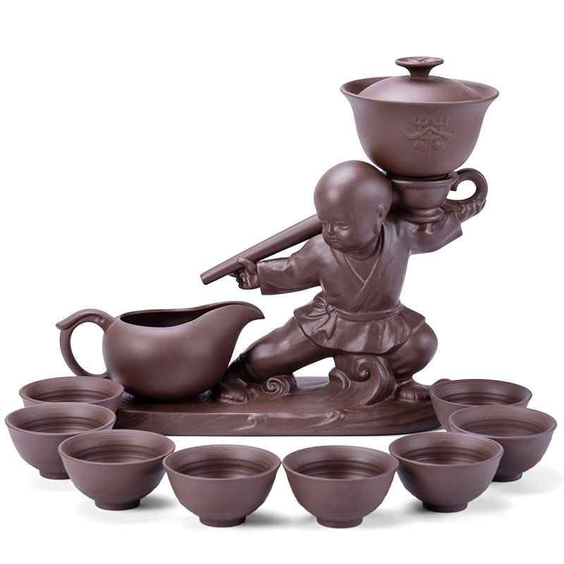 Violet arenaceous kung fu tea set automatic rotating lazy teapot teacup household creative ceramic tea an artifact
