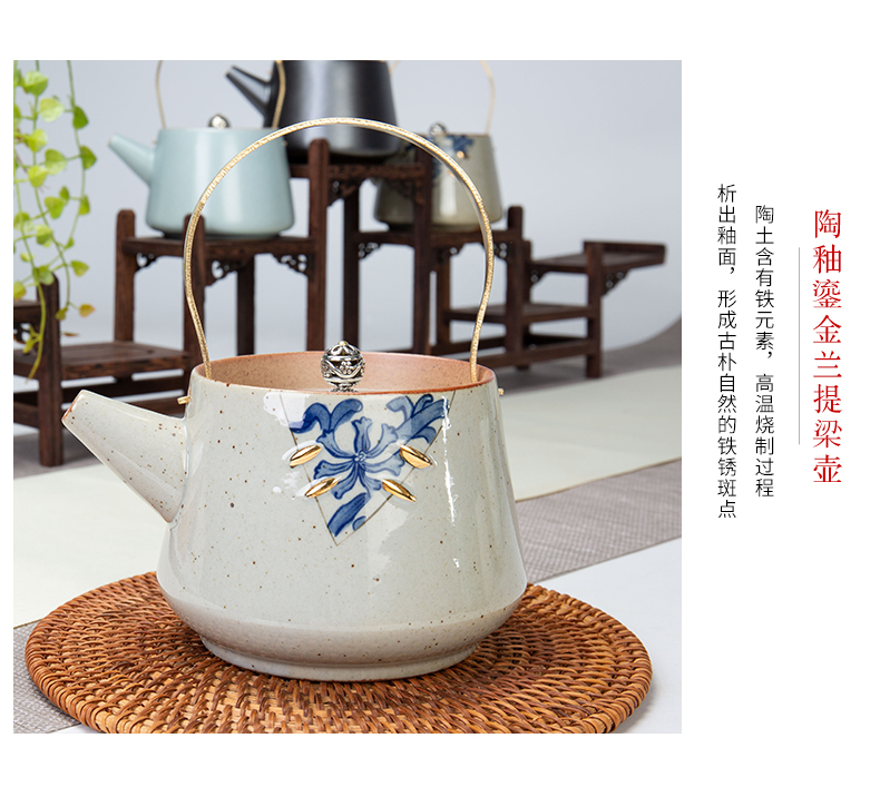 Jane quality ceramic teapot girder are checking flower pot pot kung fu tea set single pot of large tea tea kettle