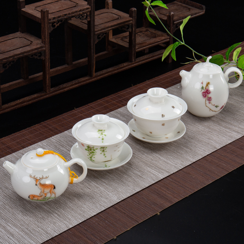 Jane qualitative white porcelain tureen kung fu tea pot only three cups of large household contracted iron bowl teapot tea taking