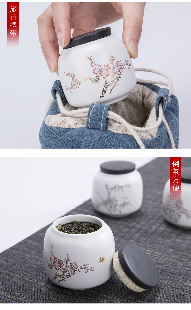 Carry caddy fixings travel portable mini ceramic seal pot moistureproof small store content box of red and green tea pot