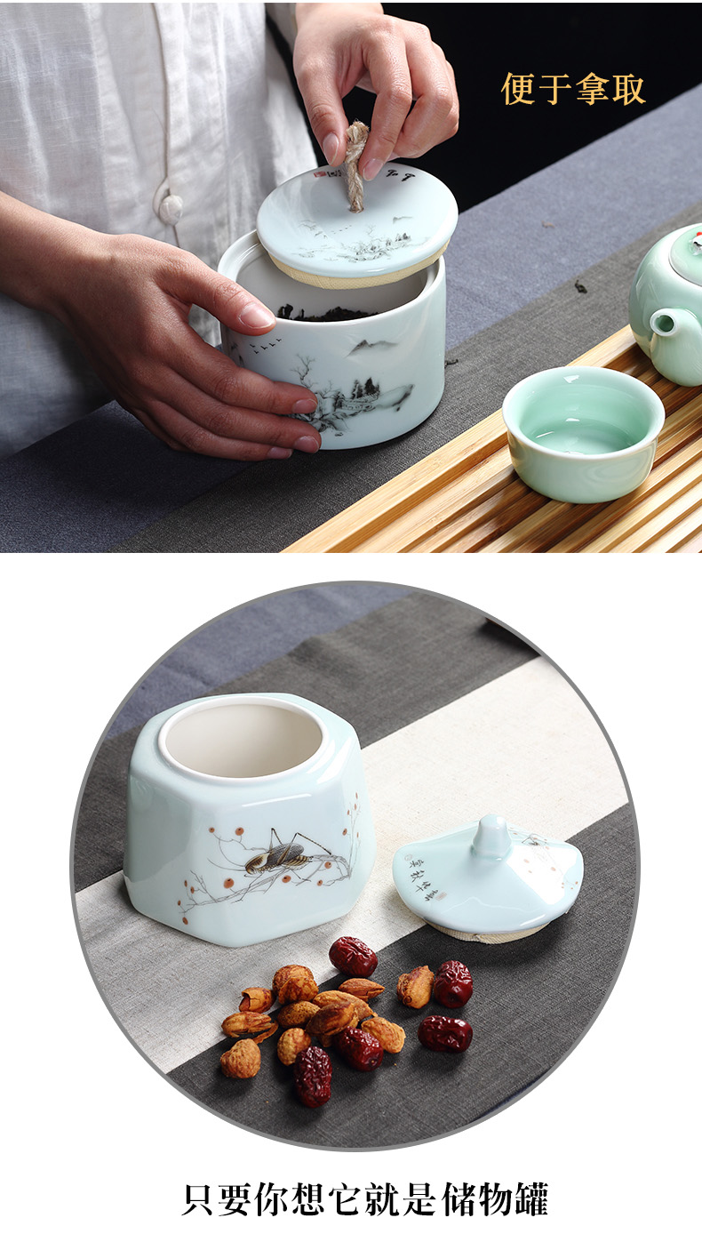 Jane quality pu 'er tea pot of longquan celadon ceramic seal tank 1 catty tea cake tea box of large storage POTS