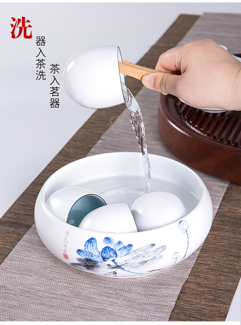 White porcelain ceramic tea wash water, after the writing brush washer of blue and White porcelain tea set spare parts for household large wash in hot cup bowl cylinder flowerpot