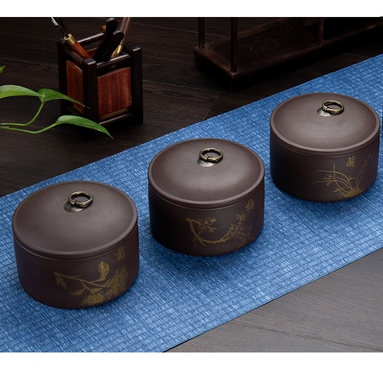 Jane quality ceramic violet arenaceous caddy fixings seal pot moisture storage tank small household kung fu pu 'er tea box by hand