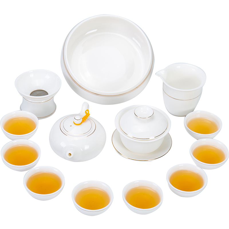 White porcelain tea cups kung fu tea set pack of household ceramic teapot contracted tea tea tureen suet jade