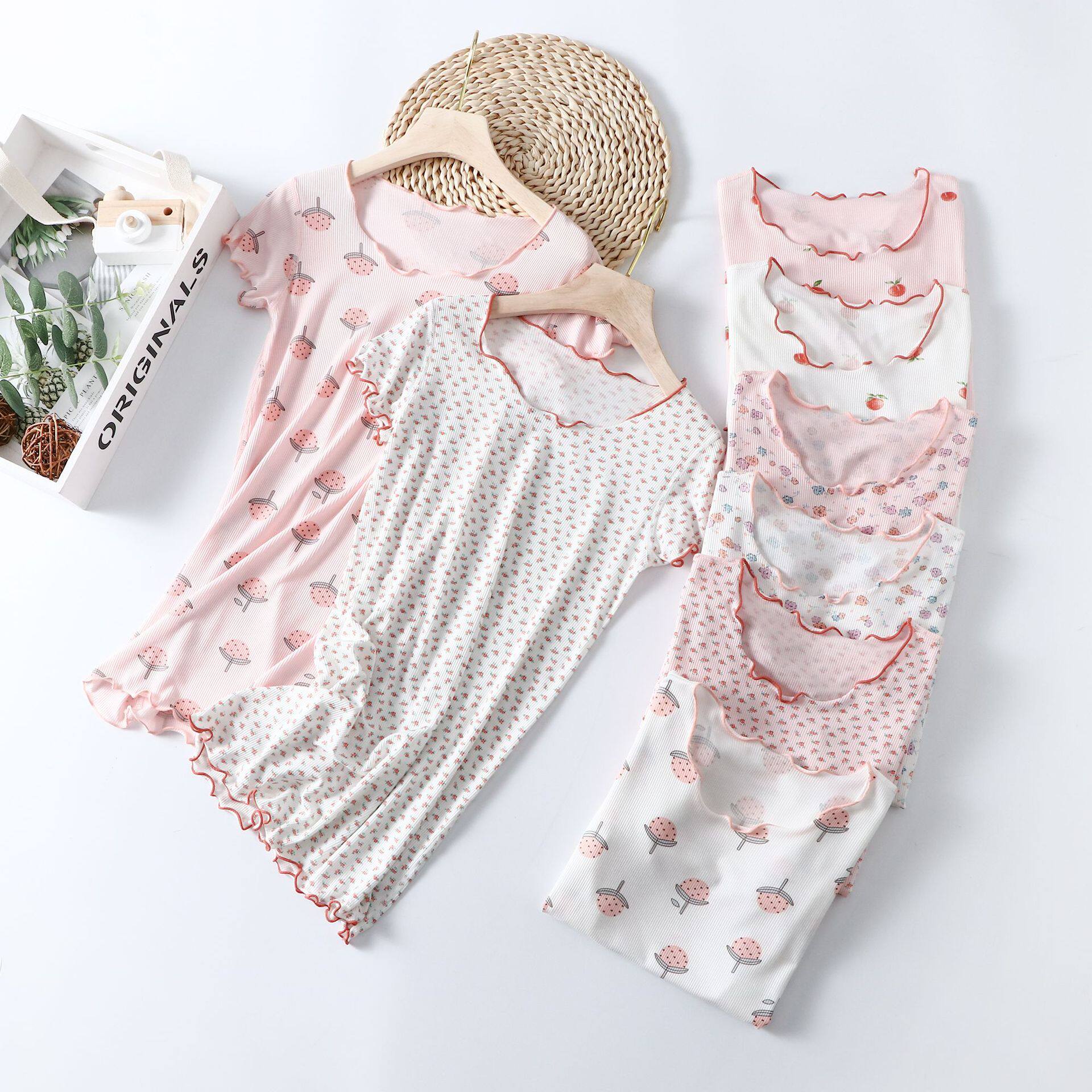 Girls short sleeved night dress Ice silk Modal children's pajama suit Summer thin cute super cute Princess style home dress