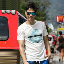 Pure cotton sports beach T-shirt mens seaside vacation crew neck sweater summer trend Simple short-sleeved tide