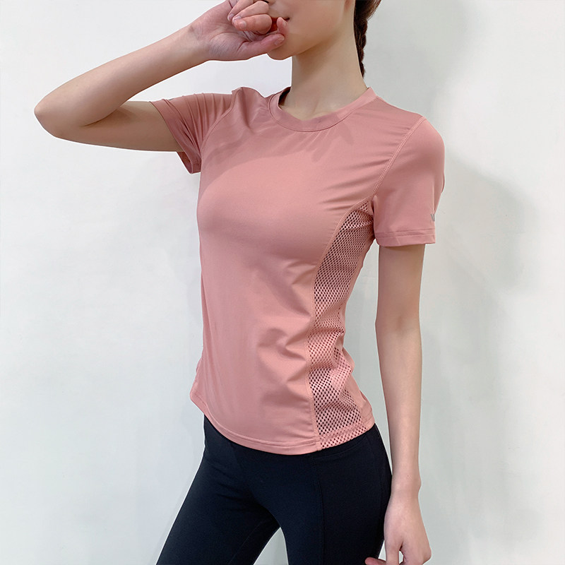 QSQG Yoga Wears Female Nethole Breakthrough Fitness Short Sleeve Summer Sports Speed Dry T-shirt