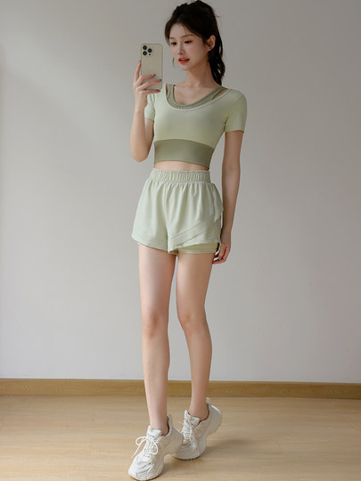 Yoga Sports Suit for Women, Summer Thin Style, High-Waisted, Slimming, Breathable, Professional Running Fitness Morning Running Suit with Chest Pad