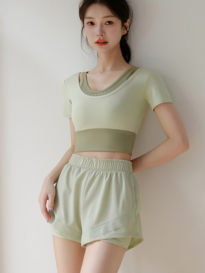 Yoga Sports Suit for Women, Summer Thin Style, High-Waisted, Slimming, Breathable, Professional Running Fitness Morning Running Suit with Chest Pad