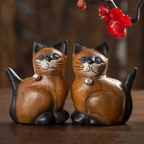 Thai wood carving wooden kitten home furnishings childrens room cute cat decorations living room crafts