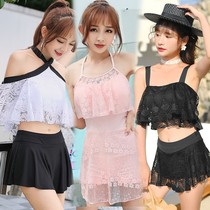 Swimsuit schoolgirl Korean version conservative sexy lace small chest one-piece womens skirt bathing hot spring swimsuit Swimsuit