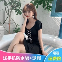 Swimsuit womens one-piece skirt cover belly thin conservative small chest gathered swimsuit Korean hot spring bathing suit elegant beauty back