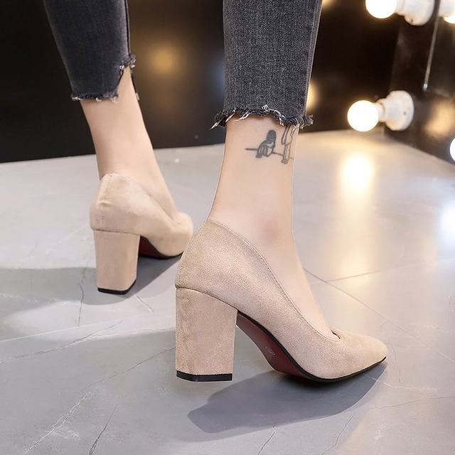40 plus size 41 women's shoes 42 extra large size 43 spring and autumn style new 33 size pointed toe high heels single shoes thick heel small size