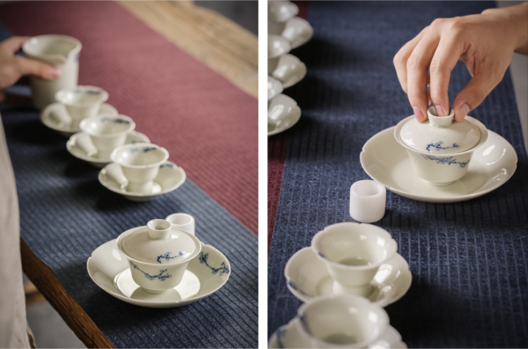 Jingdezhen left up bowl is pure manual three cups to make tea tureen single GaiWanCha ceramic kunfu tea