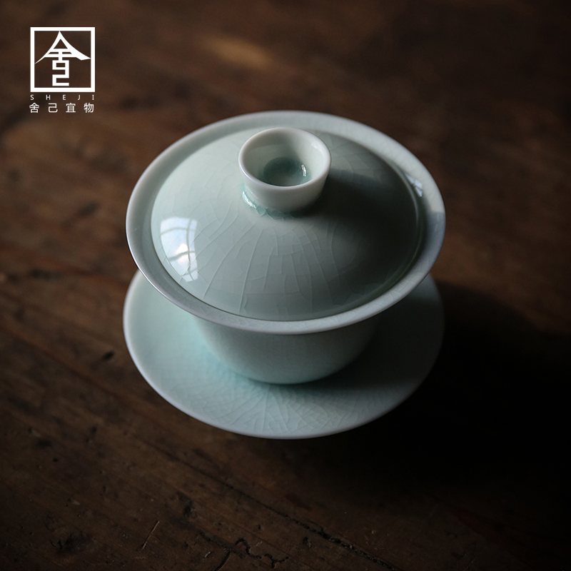 Household tureen jingdezhen only three cups of Japanese checking them thin body large bowl tea kungfu tea taking