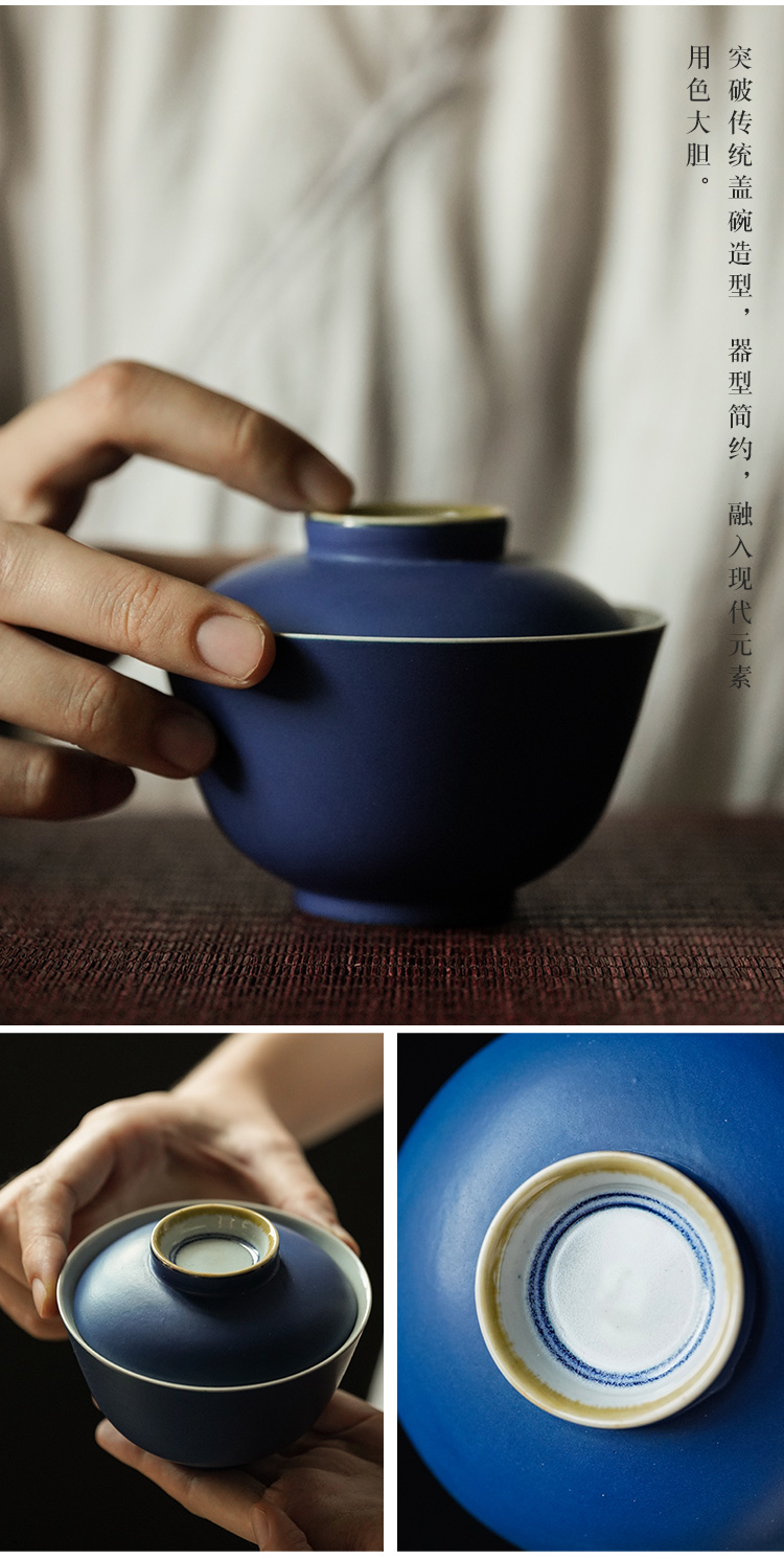 Jingdezhen manually without Joe tureen bowl three cups to tea bags are matte enrolled white porcelain coarse pottery single GaiWanCha suit