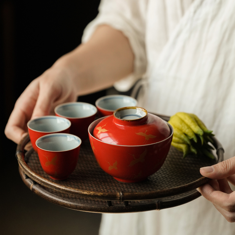 Small gold crane, retro jingdezhen coral red sample tea cup ceramic kung fu tea cups from the single master CPU