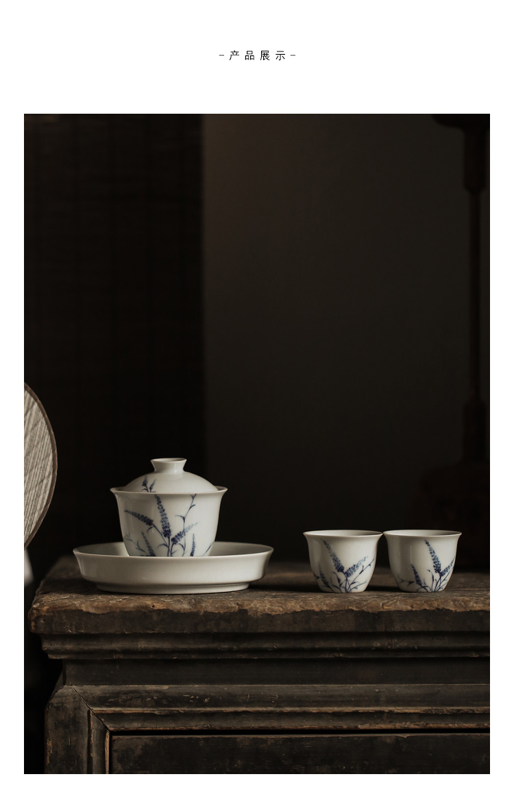 Japanese style restoring ancient ways, green tureen tea mercifully only three bowl of jingdezhen blue and white porcelain of pure manual small blue and white porcelain
